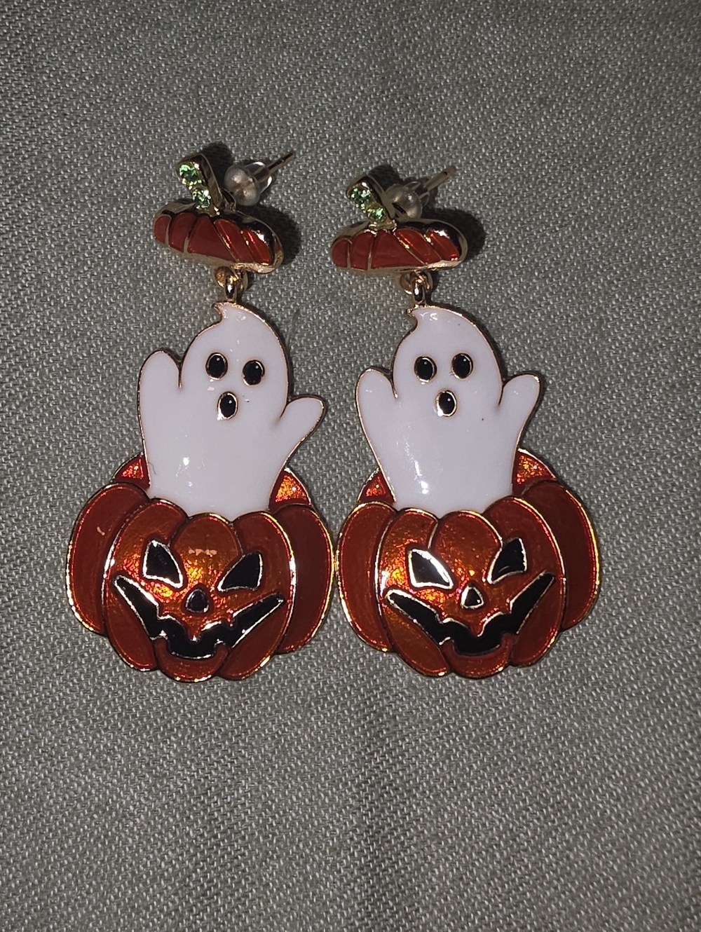 Ghost Pumpkin Halloween Earrings Orange & White